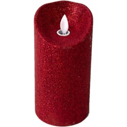 Gerim LED kaars/stompkaars - rood - H15 cm - glitter - LED kaarsen