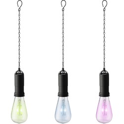 Set van 3x stuks blauwe, groene en roze solar tuinverlichting hanglampen kunststof 20 cm - Buitenverlichting