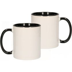 Koffiemok / thee beker - 10x - 300 ml - Wit/zwart - keramiek - Bekers