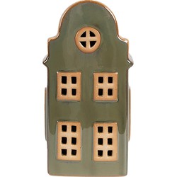 Clayre & Eef Decoratie Huis met LED 8x6x15 cm Groen Porselein