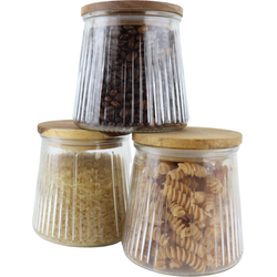 OTIX Voorraadpotten - Glas - met Deksel - Snoeppotten - Set van 3 -  Voedselopbergers - Koffiepads Bewaarbus - Acacia Wood - 650ml - SIRIUS
