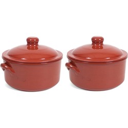 2x Terracotta stoofpotten/ovenschalen met deksel 25 cm - Braadpannen