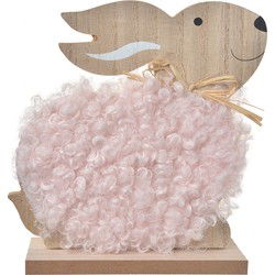 Clayre & Eef Decoratie Beeld Konijn Bruin Roze Hout