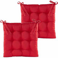 Anna's collection Stoelkussen gewatteerd - 2x - rood - 38 x 38 cm - tuinstoelkussens