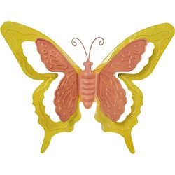 Mega Collections tuin/schutting decoratie vlinder - metaal - oranje - 24 x 18 cm - Tuinbeelden