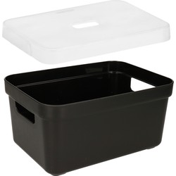 4x stuks Opbergboxen/opbergmanden zwart van 5 liter kunststof met transparante deksel - Opbergbox