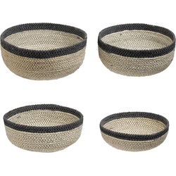 Set van 4 ronde manden in beige en zwarte jute D25