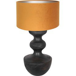 Anne Lighting - tafellamp - Lyons - zwart - hout velours stof - Ø 40cm - E27 - 3477ZW