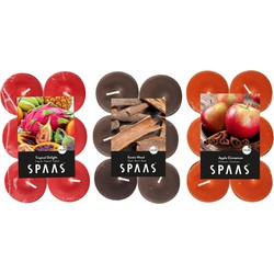 Candles by Spaas geurkaarsen - 36x stuks in 3 geuren - Maxi theelichtjes van 4.5 branduren - geurkaarsen