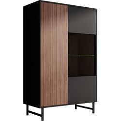 Meubella Vitrinekast Prince - Zwart - Eiken - 90 cm