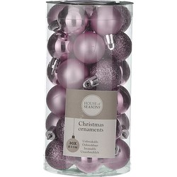 30x Kleine kunststof kerstballen lila paars 3 cm - Kerstbal