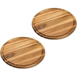 Kesper snijplank - 2x - rond - met sapgroef - Dia 30 cm - Acacia hout - Serveerplanken