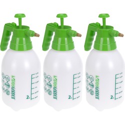 Set van 3x drukspuiten / plantenspuiten met hand pomp wit/groen 2 liter - Plantenspuiten