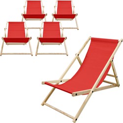 houten klapstoel 3 ligposities tot 120 kg rood