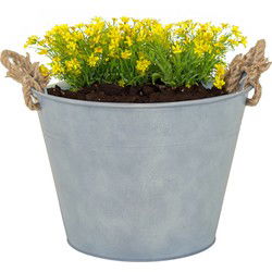 Mega Collections plantenpot/bloempot Old Rope - zink - zilver - D35 X H25 cm - IJzeren emmer / teil