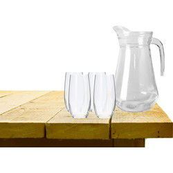 Excellent Houseware karaf schenkkan glas 1000 ml met 4x stuks waterglazen - Drinkglazen