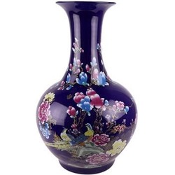 Fine Asianliving Chinese Vaas Porselein Navy Bloesems D37xH58cm