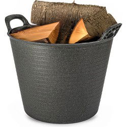 Haardblokken/houtblokken flexibele emmer/kuip - zwart - 42 liter -38 x 45 cm - eco kunststof - Opbergmanden