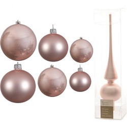 Groot pakket glazen kerstballen 50x lichtroze glans/mat 4-6-8 cm met piek mat - Kerstbal