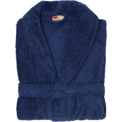 Twentse Damast Katoenen Badjas Donker Blauw - Badjassen unisex - L/XL