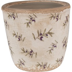 Clayre & Eef Bloempot  Ø 13x12 cm Beige Blauw Keramiek Olijven Bloempot Binnen