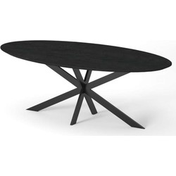 Eettafel ovaal eiken fineer zwart | 240 x 100 x 81 cm | Lang | Kruispoot