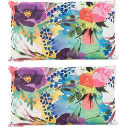 Anna's Collection Sierkussen voor binnen en buiten - 2x - bloemen - paars - 30 x 50 cm - tuinkussen - Sierkussens