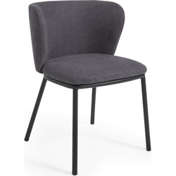 Kave Home - Ciselia stoel donkergrijs chenille en staal in zwart FSC Mix Credit