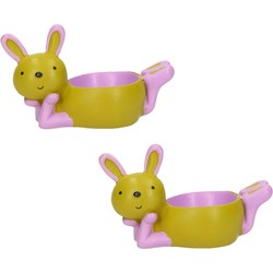 2x stuks eierdopjes liggende konijn/haas groen/paars 10 x 6 cm - Eierdopjes