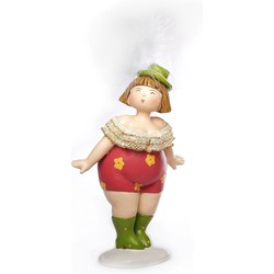 Inware Home decoratie beeldje dikke dame staand - jurk rood - 20 cm - Beeldjes