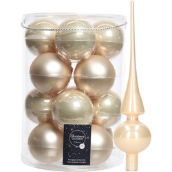 Decoris kerstballen 16x stuks 8 cm incl. piek glans champagne - glas - Kerstbal