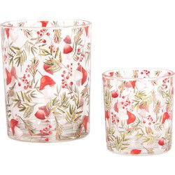 Clayre & Eef Theelichthouder Set van 2 Ø 7x8 / 10x13 cm Transparant Glas Paddenstoelen