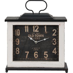 Clayre & Eef Tafelklok  36x10x32 cm Zwart Wit Hout Ijzer Old town Tafelklokken Binnen