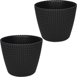 2x stuks bloempot/plantenpot van kunststof zwart D21.8 en H18.4 cm - Plantenpotten