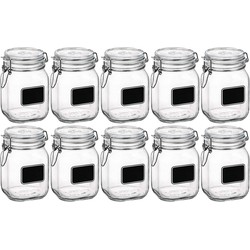 10x Luchtdichte potten transparant glas met krijtbordje 1 liter - Weckpotten