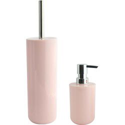 MSV Toiletborstel in houder 38 cm/zeeppompje set Moods - kunststof - lichtroze - Badkameraccessoireset