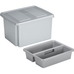 Sunware opslagbox kunststof 32 liter lichtgrijs 45 x 36 x 24 cm met deksel en organiser tray - Opbergbox