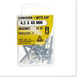Schroef kap wit 4.5x40mm verz 10st