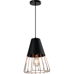 QUVIO Hanglamp langwerpig zwart met rosegoud frame - QUV5179L-BLACK