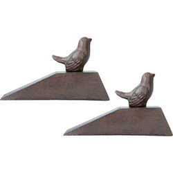Esschert Deurstopper/wig vogel - 2x - gietijzer - donker bruin - 15 x 6.5 x 9 cm - Deurstoppers