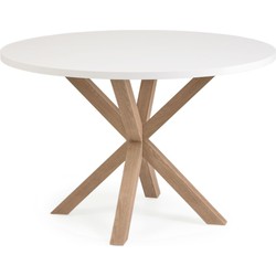 Kave Home - Argo ronde tafel afgewerkt in wit melamine en stalen poten met houteffect Ø 120 cm