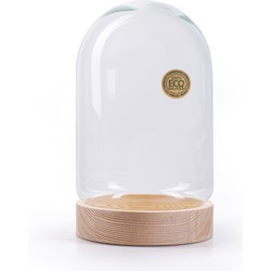 Jodeco Decoratie stolp - eco glas - houten plateau - D17 x H25 cm - Decoratieve stolpen