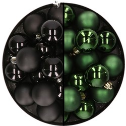 32x stuks kunststof kerstballen mix van zwart en donkergroen 4 cm - Kerstbal