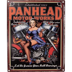 Clayre & Eef Tekstbord  20x25 cm Zwart Ijzer Vrouw op motor Panhead Wandbord