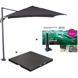 Garden Impressions Hawaii zweefparasol S 250x250 - donker grijs/zwart met 80 kg parasolvoet en parasolhoes