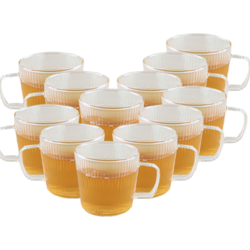 OTIX Koffiekopjes - Glazen - met Ribbel - Reliëf  - Koffietassen - Set van 12 - 150ml - Glas - ROSE