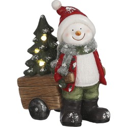 House of Seasons Sneeuwman Kerstmis Figuur - 31x20x40 cm - Rood