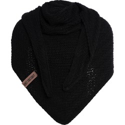 Knit Factory Sally Gebreide Omslagdoek - Driehoek Sjaal Dames - Zwart - 220x85 cm - Grof gebreid