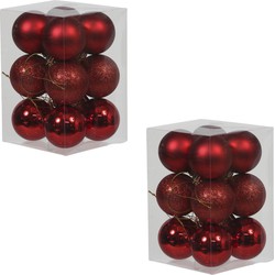 24x Rode kunststof kerstballen 6 cm glans/mat/glitter - Kerstbal