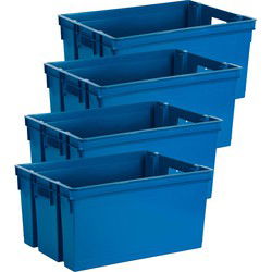 EDA Opbergbox/opbergkrat 50 L - 4x - blauw - kunststof - 56 x 41 x 29 - stapelbaar/nestbaar - Opbergbox